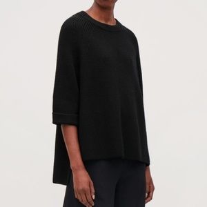 COS Black Ribbed Crewneck Wool Knit Jumper with Slits